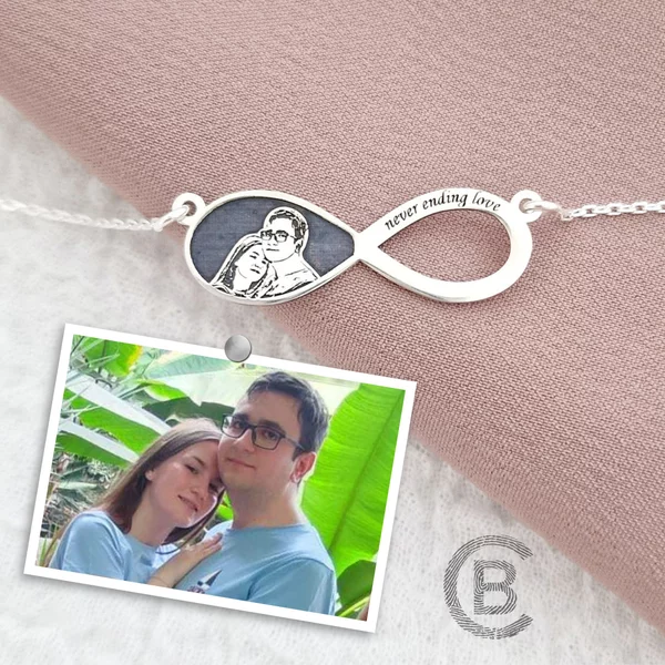 Nyaklánc Gravírozott Fénykép - Végtelen Szerelem - 925 Sterling Ezüst - Dombormű Gravírozás - Lánc