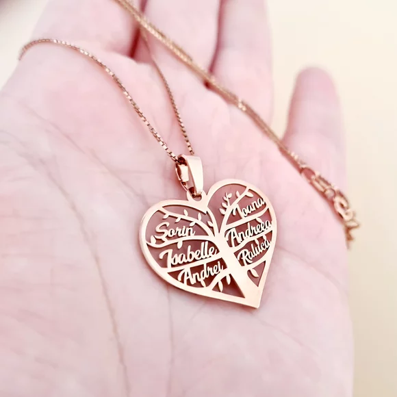 Nyaklánc Nevekkel- 4 Név - 18K Rozé Aranyozott 925 Sterling Ezüst - Körkapocs