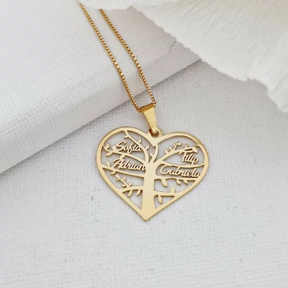 Nyaklánc Nevekkel- 4 Név - 18K Sárga Aranyozott 925 Sterling Ezüst - Körkapocs
