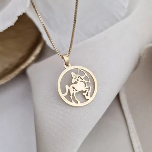 Nyilas Csillagjegy Nyaklánc - 18K Sárga Aranyozott 925 Sterling Ezüst - Körkapocs