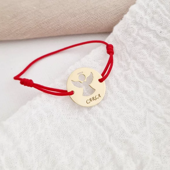 Nyitott Szárnyú Angyal Karkötő - 18K Sárga Aranyozott Sterling Ezüst 15 mm Érme - Állítható Különböző Színű Zsinór