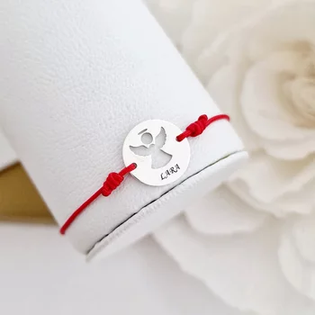 Nyitott Szárnyú Angyal Karkötő - 15 mm Érme - 925 Sterling Ezüst  - Állítható Zsinórral