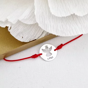 Nyitott Szárnyú Angyal Karkötő - 15 mm Érme - 925 Sterling Ezüst  - Állítható Zsinórral