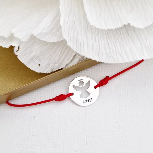 Nyitott Szárnyú Angyal Karkötő - 15 mm Érme - 925 Sterling Ezüst  - Állítható Zsinórral