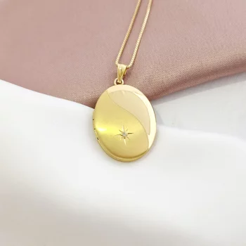 Ovális Fényképes Nyaklánc - Yin&Yang - Ezüst 925 - 18 K Sárga Arany bevonattal- Fehér Cirkónia