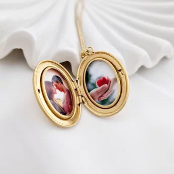 Ovális Fényképes Nyaklánc - Yin&Yang - Ezüst 925 - 18 K Sárga Arany bevonattal- Fehér Cirkónia