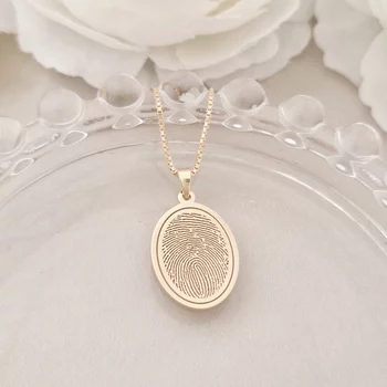 Ovális Ujjlenyomat Medál  - 18K Sárga Arany Sterling Ezüst - Körkapocs