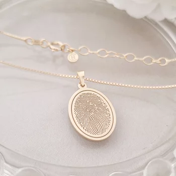 Ovális Ujjlenyomat Medál  - 18K Sárga Arany Sterling Ezüst - Körkapocs