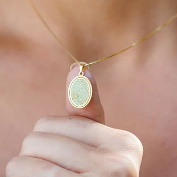 Ovális Ujjlenyomat Medál  - 18K Sárga Arany Sterling Ezüst - Körkapocs