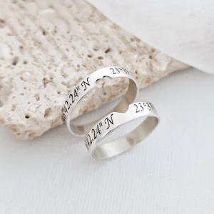 Páros Gyűrű Szett - 925 Sterling Ezüst - Koordináták