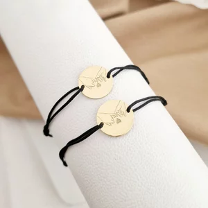 Páros Igéret Karkötő - 18K Sárga Aranyozott Sterling Ezüst Érme - Állítható Zsinórral