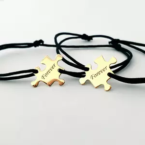 Páros Karkötő - 14K Sárga Arany Puzzle Darabok - Állítható Zsinórral