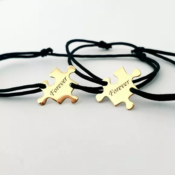 Páros Karkötő - 14K Sárga Arany Puzzle Darabok - Állítható Zsinórral