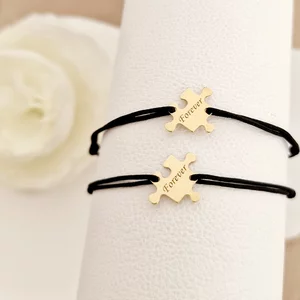Páros Karkötő - 18K Sárga Aranyozott Sterling Ezüst Puzzle Darabok - Állítható Zsinórral