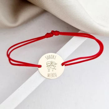 Érme karkötő - Sisters forever - 14k Sárga arany - 15 mm átmérő - állítható zsinór