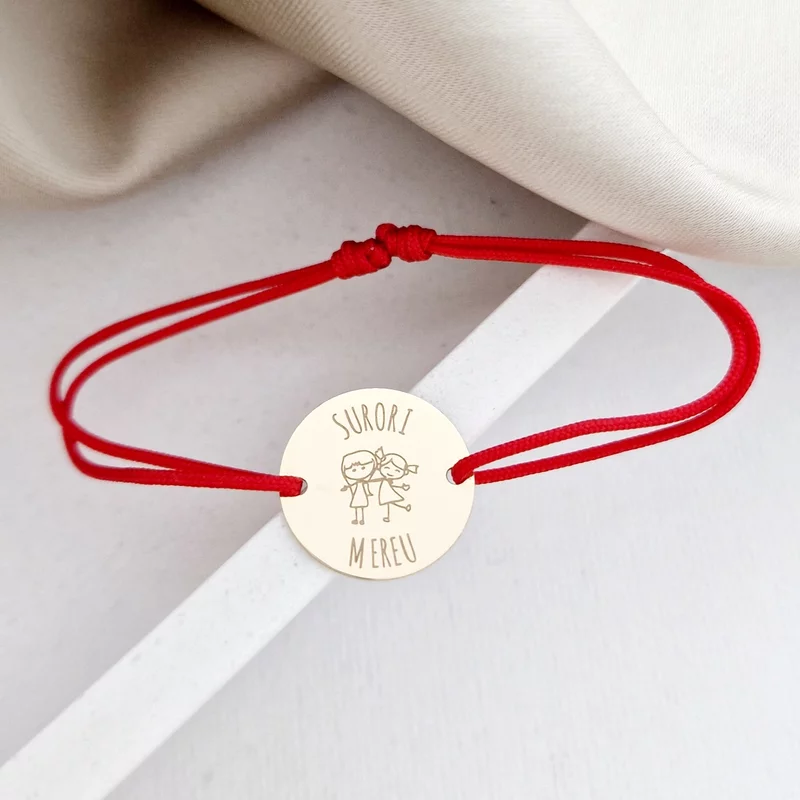 Érme karkötő - Sisters forever - 14k Sárga arany - 15 mm átmérő - állítható zsinór
