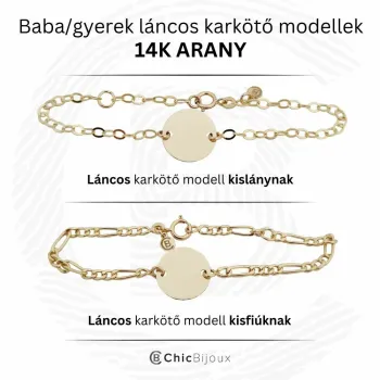 14K Kislány/Kisfiú Örzőangyal Karkötő lánccal