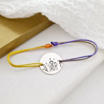 Anya és Fiai Karkötő - 925 Sterling Ezüst 15 mm Érme - Állítható Zsinór