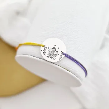 Anya és Fiai Karkötő - 925 Sterling Ezüst 15 mm Érme - Állítható Zsinór
