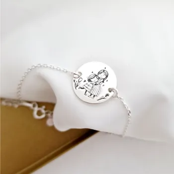 Anya és Lánya Karkötő - 925 Sterling Ezüst 15 mm Érme- Lánccal