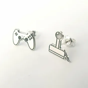 Aszimmetrikus fülbevaló - Joy stick és kar - Ezüst 925 - csavaros záródás