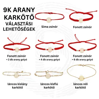 Baba Karkötő -  9K Sárga Arany Lemez névvel- Állítható Piros Zsinór