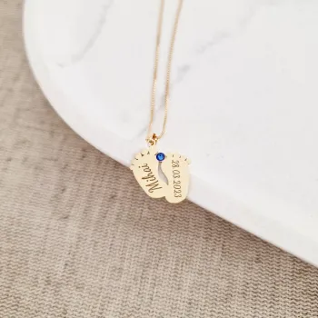Baba Talp Nyaklánc - 18K Sárga Aranyozott Sterling Ezüst - Dátum, Név Swarovski Kristály -Körkapocs