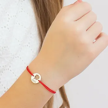 Érme Karkötő - Kivágott Lóhere és Név - 12 mm - Sterling Ezüst - Állítható Zsinór