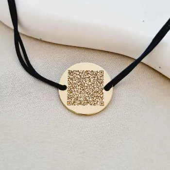 Ezüst Érme Karkötő 18K Sárgaarany bevonattal - Qr Kód - állítható színes zsinórral