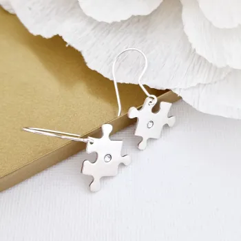 Ezüst Hosszú Puzzle Fülbevaló Swarovski kristállyal