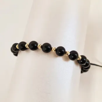 Ónix Karkötő - 10 db 14K arany golyóval -3 mm - 5mm