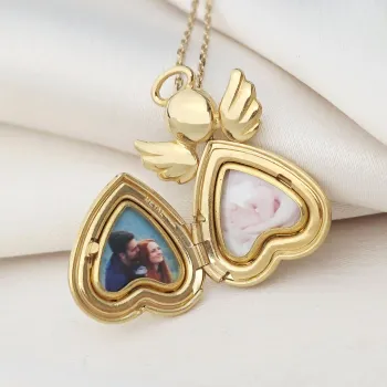Fényképes Angyal Nyaklánc - Golden Angel -  Ezüst 925 - 18 K Sárga Arany bevonattal - Fehér Cirkónia