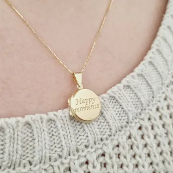 Fényképes Kerek Nyaklánc - 18K Sárga Aranyozott Sterling Ezüst 925 Medál írással - Körkapocs