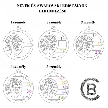 Harmónia Életfa Nyaklánc  - 3 Név -  18K Sárga Aranyozott 925 Sterling Ezüst  Swarovski Kristály - Körkapocs