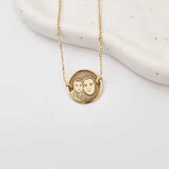 Karkötő Gravírozott Fénykép - Mindig Közel - 18K Sárga Aranyozott 925 Sterling Ezüst - Dombormű Gravírozás - Lánc