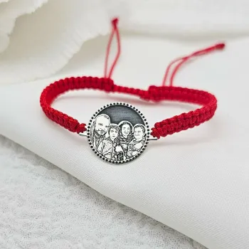 Karkötő Gravírozott Fénykép - Nefelejcs Virága - 925 Sterling Ezüst - Dombormű Gravírozás - Állítható Makramé Zsinór