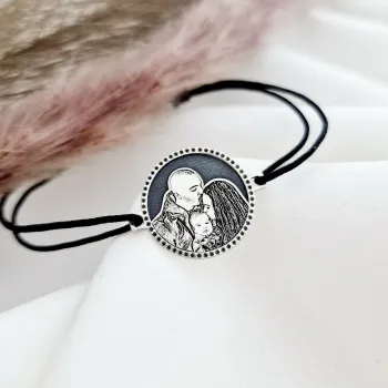 Karkötő Gravírozott Fénykép - Nefelejcs Virága - 925 Sterling Ezüst - Dombormű Gravírozás - Állítható Zsinór