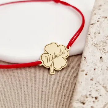 Karkötő Névvel - 925 Sterling Ezüst 18K Sárga Aranyozott Lóhere - Állítható méret, különböző színű zsinór
