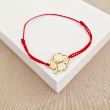 Karkötő Névvel - 925 Sterling Ezüst 18K Sárga Aranyozott Lóhere - Állítható méret, különböző színű zsinór