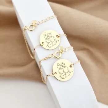 Karkötő Szett - Barátnők/Testvérek - 18K Sárga Aranyozott Sterling Ezüst Érmék - Lánc