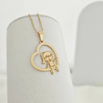 Kislány a Szív Hintáján - 18K Sárga Aranyozott Sterling Ezüst - Körkapocs