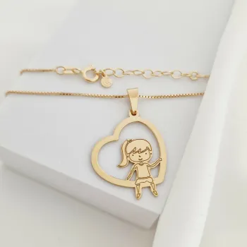 Kislány a Szív Hintáján - 18K Sárga Aranyozott Sterling Ezüst - Körkapocs