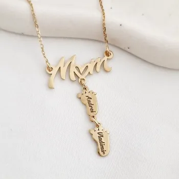 Lánc Mom medállal és 2 lábbal - 14 K sárga arany