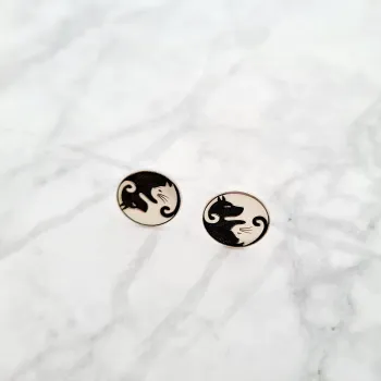 Ezüst YingYang Kutya Macska Fülbevaló