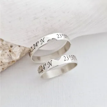 Páros Gyűrű Szett - 925 Sterling Ezüst - Koordináták