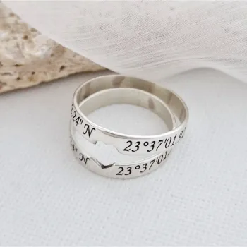 Páros Gyűrű Szett - 925 Sterling Ezüst - Koordináták