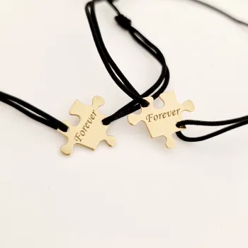 Páros Karkötő - 18K Sárga Aranyozott Sterling Ezüst Puzzle Darabok - Állítható Zsinórral