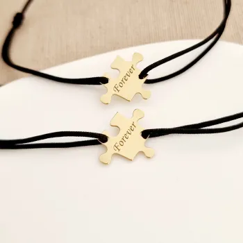 Páros Karkötő - 18K Sárga Aranyozott Sterling Ezüst Puzzle Darabok - Állítható Zsinórral