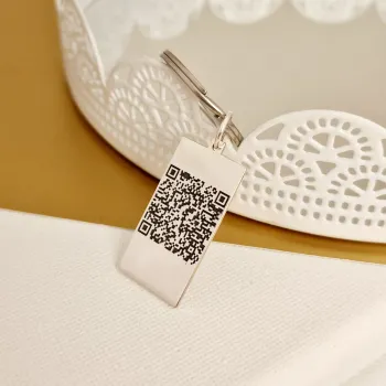 QR Kódos Kulcstartó - 925 Sterling Ezüst - Rozsdamentes Acél Karika