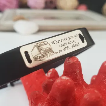 Tír és szöveg gravírozással bevont karkötő - ezüst 925, bőr